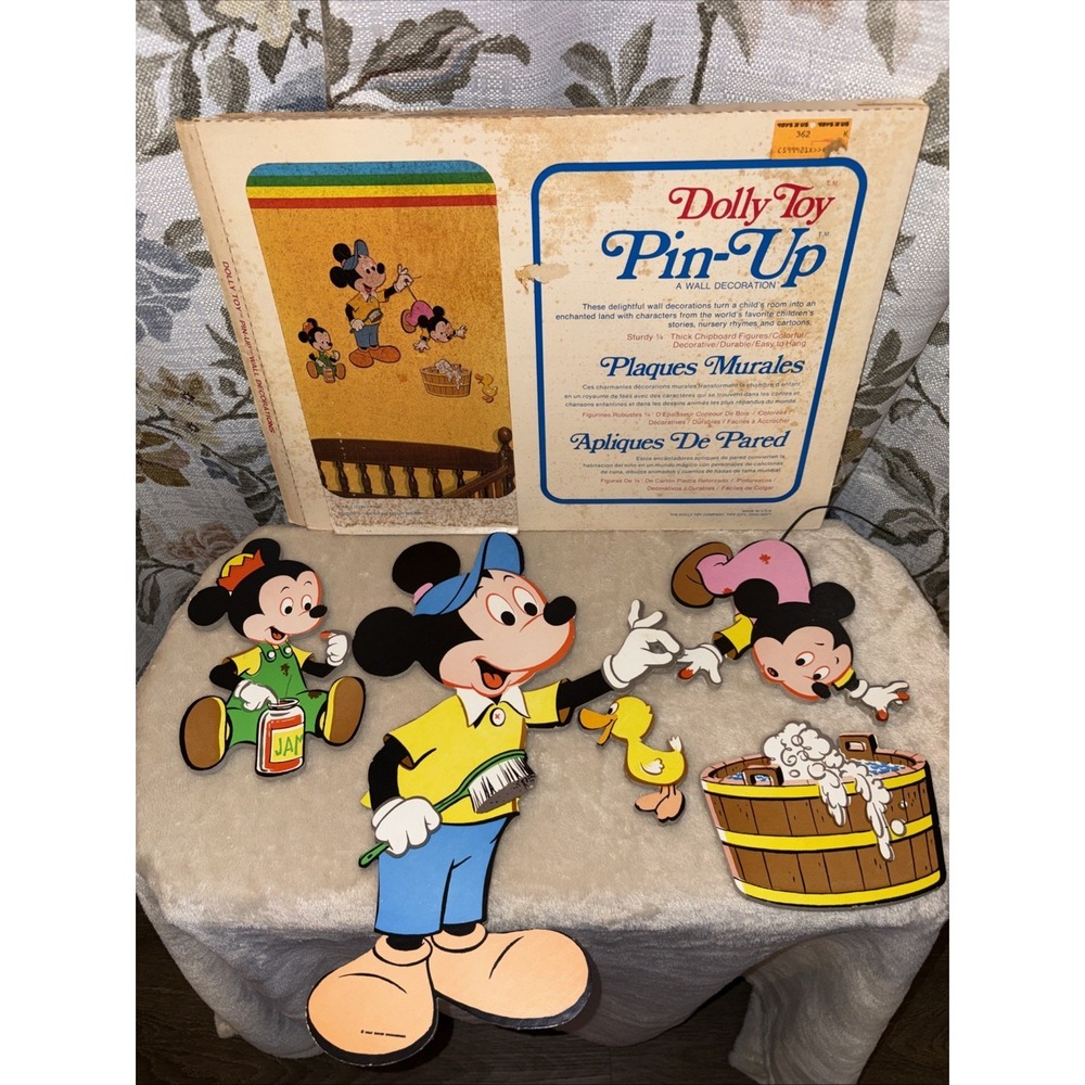 Vtg 1970s Disney Mickey Mouse Nursery Wall Plaque Dolly Toy Pin-up Decor W/Box